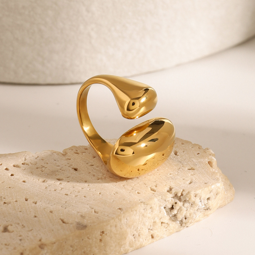 Bague Ajustable Pour Femme, En Acier Inoxydable Moderne, Étanche, Plaquée Or Et Ornée De Zircon (1 Pièce). Image4
