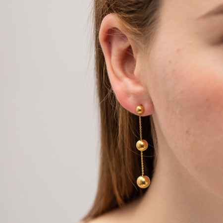 Boucles d'oreilles pendantes élégantes à pompons sphériques, style minimaliste, en acier inoxydable étanche, couleur or, pour femme (1 paire).