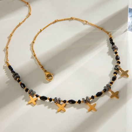 collier avec pendentif en pierre naturelle plaqué or , série simple, perles élégantes, pour femme 2