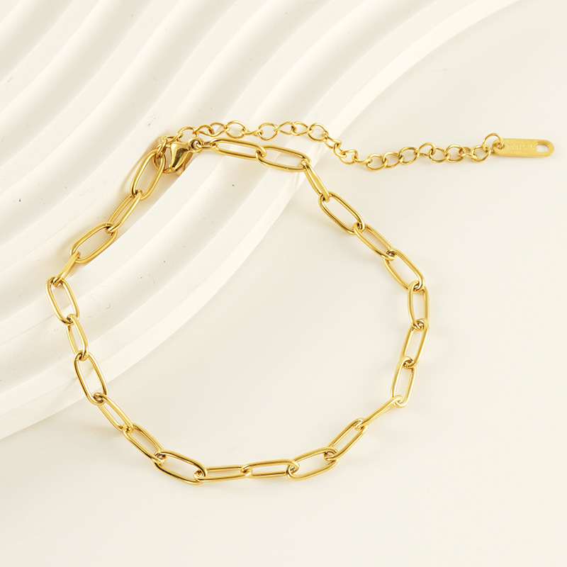 1 Paire De Bracelets De Cheville En Acier Inoxydable Plaqué De Style Ins Transfrontalier, Bijoux De Cheville Simples Et Polyvalents Pour Femmes h5Image5