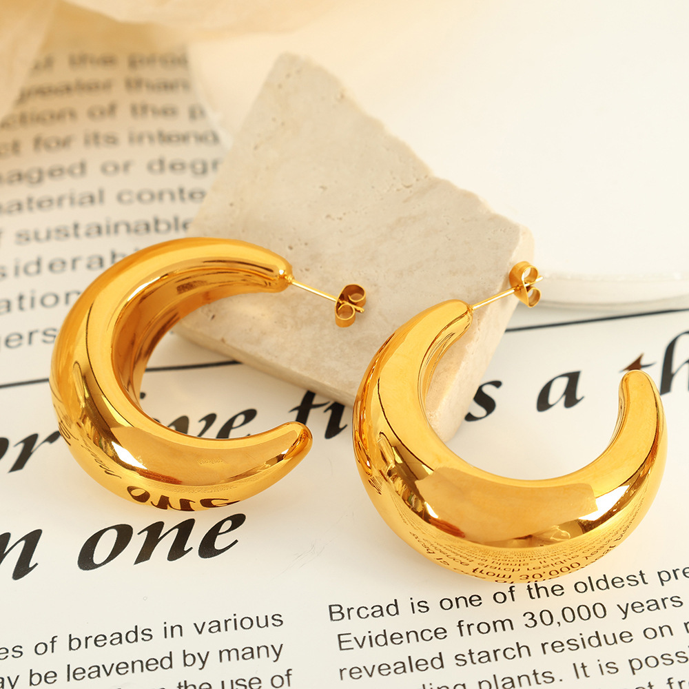 1 Paire De Boucles D'Oreilles Puces Classiques Et Simples En Acier Inoxydable Plaqué Or Pour Femme h5Image3