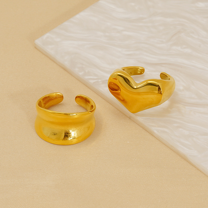 1 Paire De Bagues Ajustables Classiques En Acier Titane Plaqué Or Pour Femme, Série Simple Image4