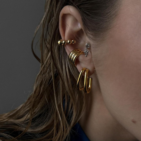 1 paire de manchettes d'oreilles pour femme, style géométrique simple, en acier inoxydable plaqué or