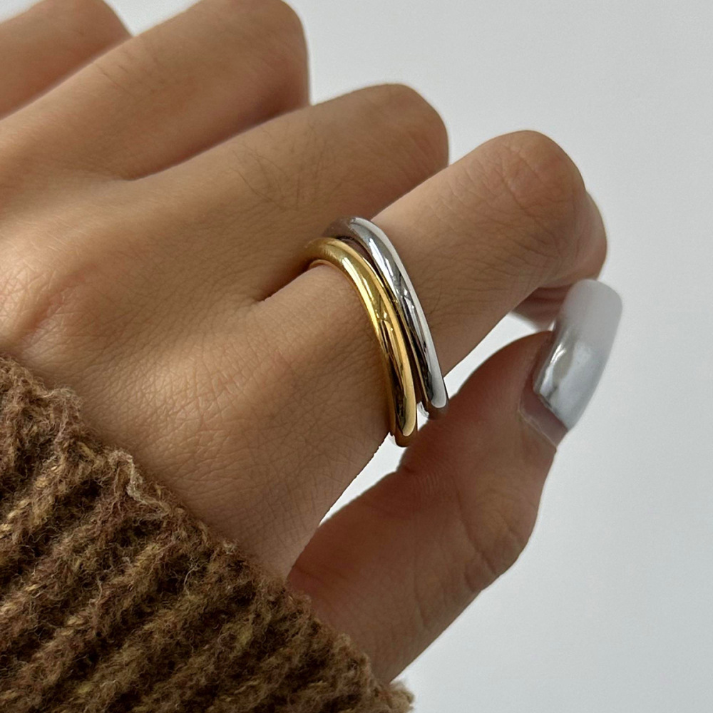 Bague Simple Pour Femme, 1 Pièce, Série Simple, Style Ins, En Acier Inoxydable, Couleur Or Image3