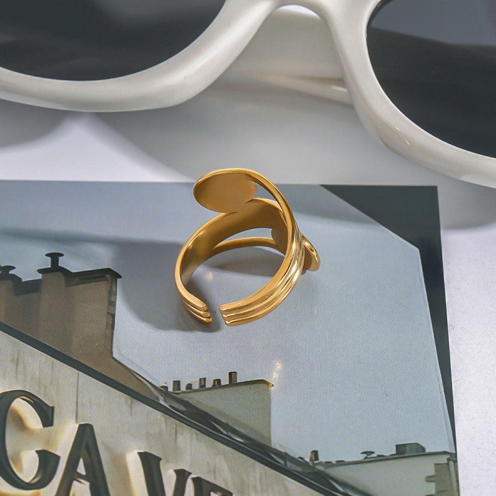 Bague Ajustable Pour Femme, Collection Moderne, En Acier Inoxydable, Couleur Or, Avec Motif Spirale. Image8