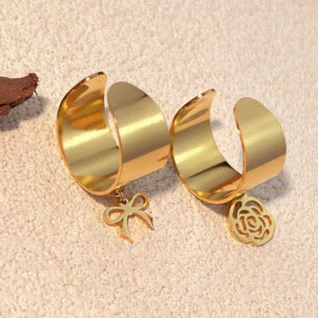 Bague ajustable pour femme, modèle nœud papillon, en acier inoxydable étanche couleur or (1 pièce).