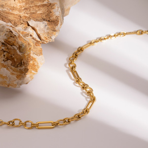 Collier Chaîne Classique En Acier Inoxydable Plaqué Or  Pour Femme, Série Simple, 1 Pièce h5 Image3