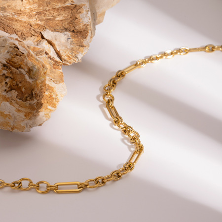 collier chaîne classique en acier inoxydable plaqué or  pour femme, série simple, 1 pièce 2