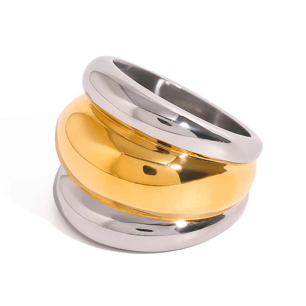 Bague Simple Pour Femme, En Acier Inoxydable Plaqué Or, Style Géométrique Simple, Étanche. Image5