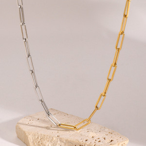 Collier Chaîne Géométrique Simple En Acier Inoxydable Plaqué Or  Pour Femme, 1 Pièce h5 Image4
