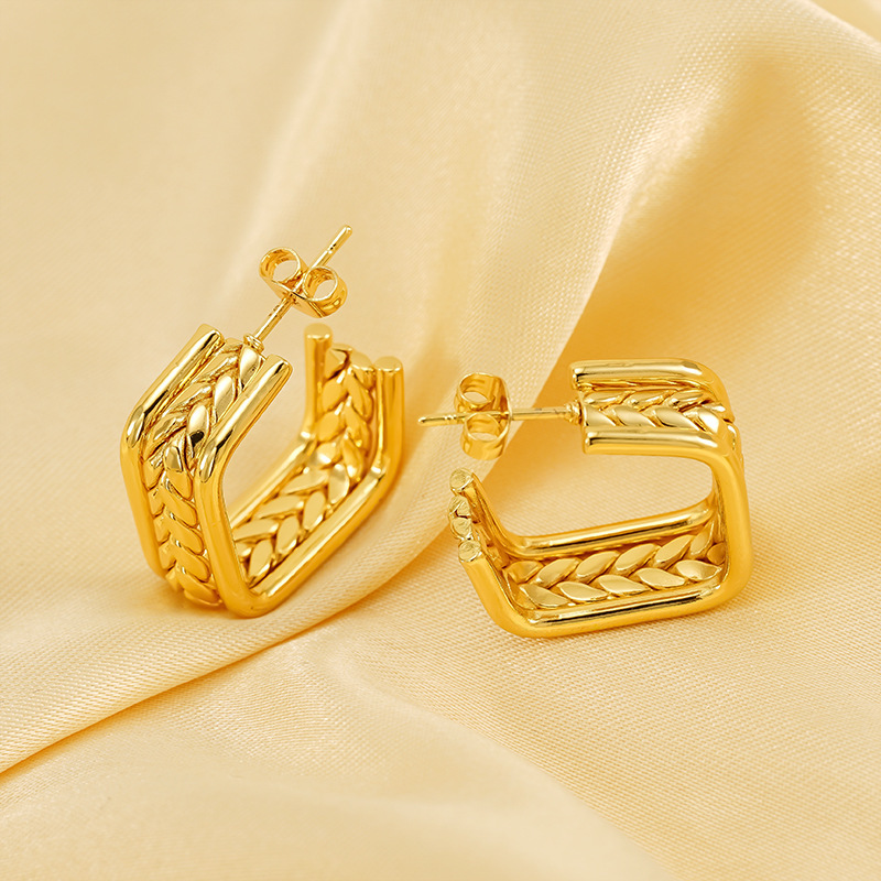 1 Paire De Boucles D'Oreilles Créoles Simples Géométriques En Acier Inoxydable Plaqué Or Pour Femme Image3