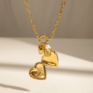 Collier Pendentif Femme Diy En Forme De Cœur, Style Classique, En Acier Inoxydable Étanche Couleur Or (1 Pièce) h5 Image5