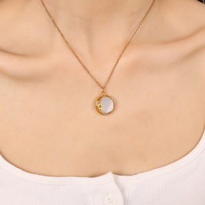 Collier Avec Pendentif Classique Soleil/Lune En Acier Titane Couleur Or Pour Femme, Série Romantique, 1 Pièce h5 Image5