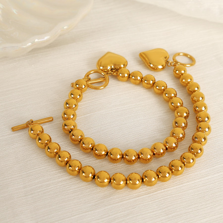 Bracelet À Breloques Pour Femme En Acier Inoxydable Plaqué Or , Série Simple, Motif Cœur Simple, 1 Pièce 2