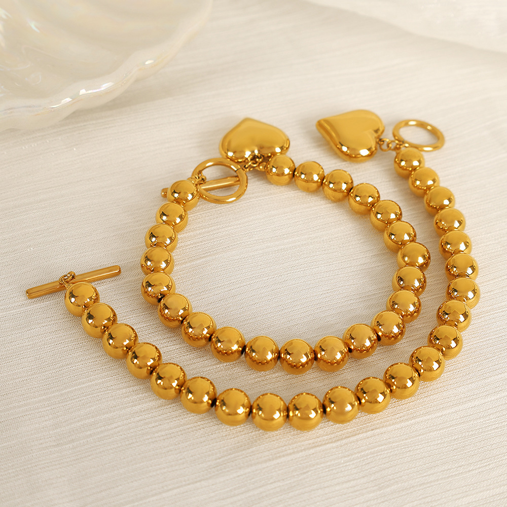 Bracelet À Breloques Pour Femme En Acier Inoxydable Plaqué Or , Série Simple, Motif Cœur Simple, 1 Pièce h5Image3