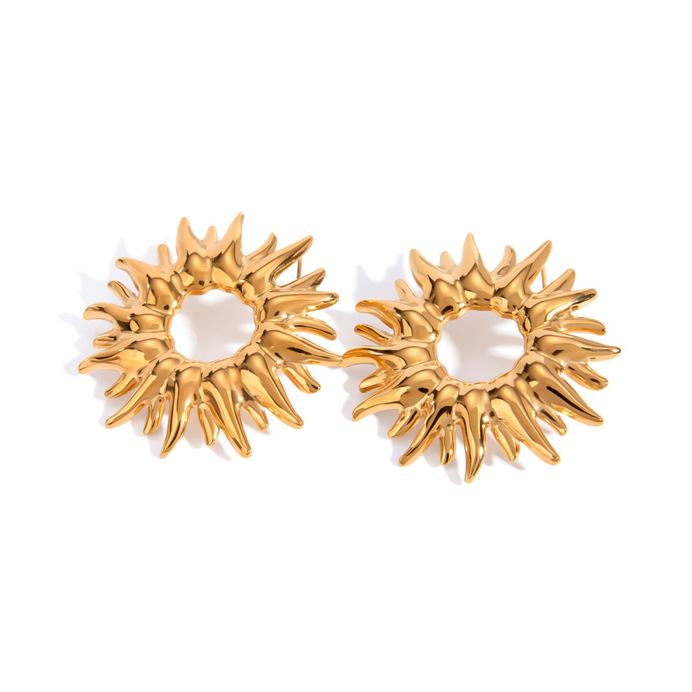 1 Paire De Boucles D'Oreilles À Tige Rétro En Acier Inoxydable Plaqué Or  Pour Femme, Série Luxueuse Image6