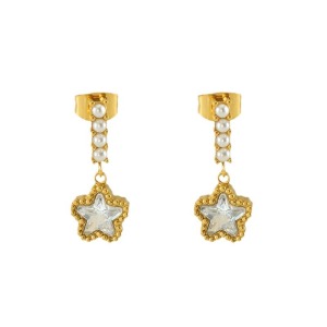 1 Paire De Boucles D'Oreilles En Perles D'Acier Inoxydable De Style Transfrontalier Pour Femmes, Boucles D'Oreilles En Étoile En Zircon Assorties, Boucles D'Oreilles Pour Femmes, Boucles D'Oreilles Pendantes h5 Image6