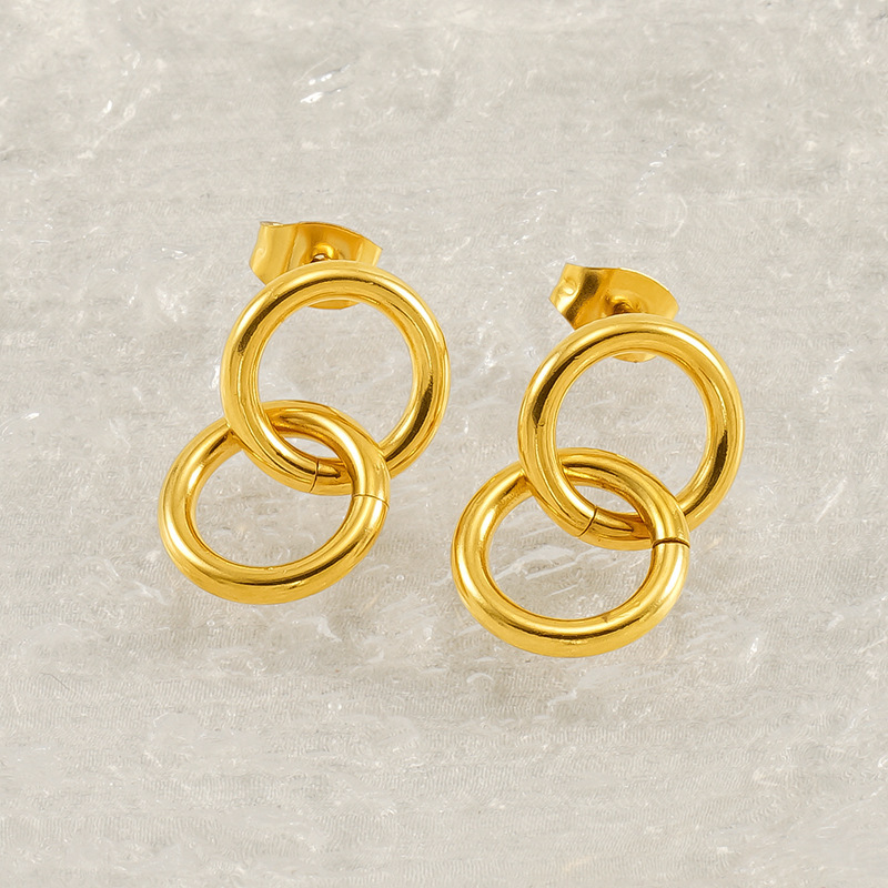 1 Paire De Boucles D'Oreilles À Tige Pour Femme En Acier Inoxydable Plaqué Or , Série Simple Daily Twist Image6