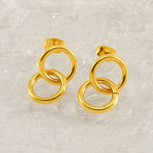 1 Paire De Boucles D'Oreilles À Tige Pour Femme En Acier Inoxydable Plaqué Or , Série Simple Daily Twist h5 Image6
