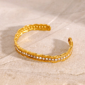 Bracelet Simple En Acier Inoxydable Plaqué Or  Avec Strass Pour Femme, 1 Pièce h5 Image4