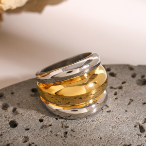 Bague Simple Pour Femme, En Acier Inoxydable Plaqué Or, Style Géométrique Simple, Étanche. h5 Image4