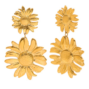 Boucles D'Oreilles Pendantes Pour Femme, En Acier Inoxydable Doré, Ornées De Fleurs Naturelles (1 Paire), Collection Luxe. h5 Image8