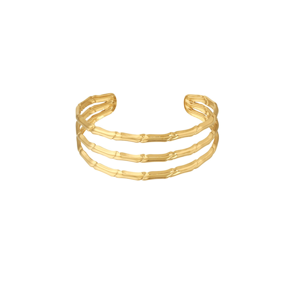 Bracelet Jonc Classique À Trois Rangs En Acier Inoxydable, Couleur Or, Collection Dazzling Series (1 Pièce) Image7