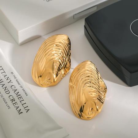 Boucles d'oreilles puces pour femme, en acier inoxydable doré, forme coquillage naturel, collection classique (1 paire).