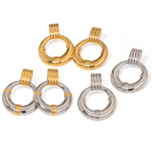 1 Paire De Boucles D'Oreilles Puces Pour Femme, Style Rétro Géométrique Simple, En Acier Inoxydable Plaqué Or. h5 Image5
