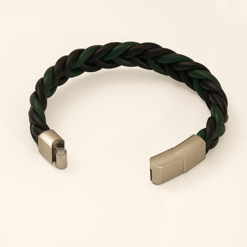 1 Paire De Bracelets En Cuir Tressé Pour Hommes Et Femmes, Bijoux Transfrontaliers, Unisexes h5Image5