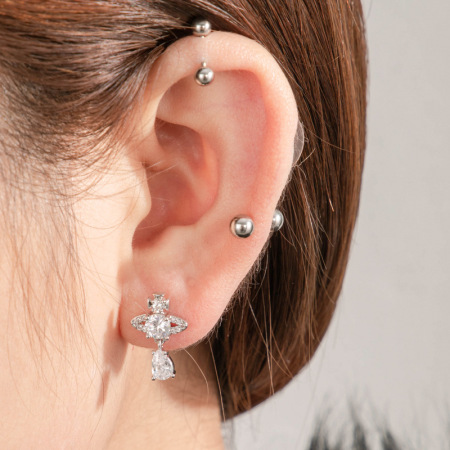 1 pièce de boucles d'oreilles à tige en acier titane et zircone pour femme, série Simple, goutte simple, sans placage 2