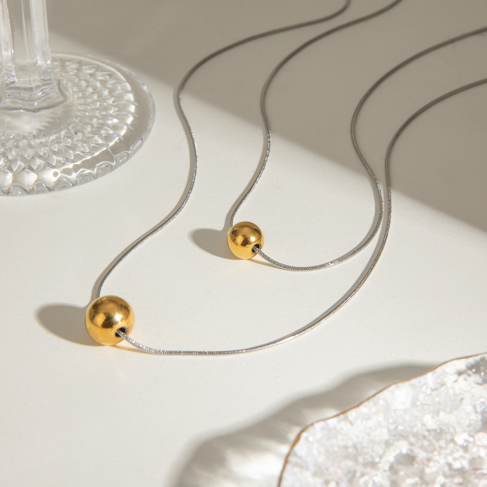 Collier Avec Pendentif Rond En Acier Inoxydable Plaqué Or Pour Femme, Série Simple, Style Ins h5Image2