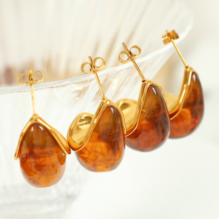 1 paire de boucles d'oreilles pendantes rétro en acier inoxydable plaqué or  pour femme, série simple