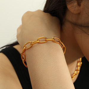 Collier Chaîne Pour Femme, Série Simple, Classique, Couleur Unie, Acier Titane, Couleur Or h5 Image4