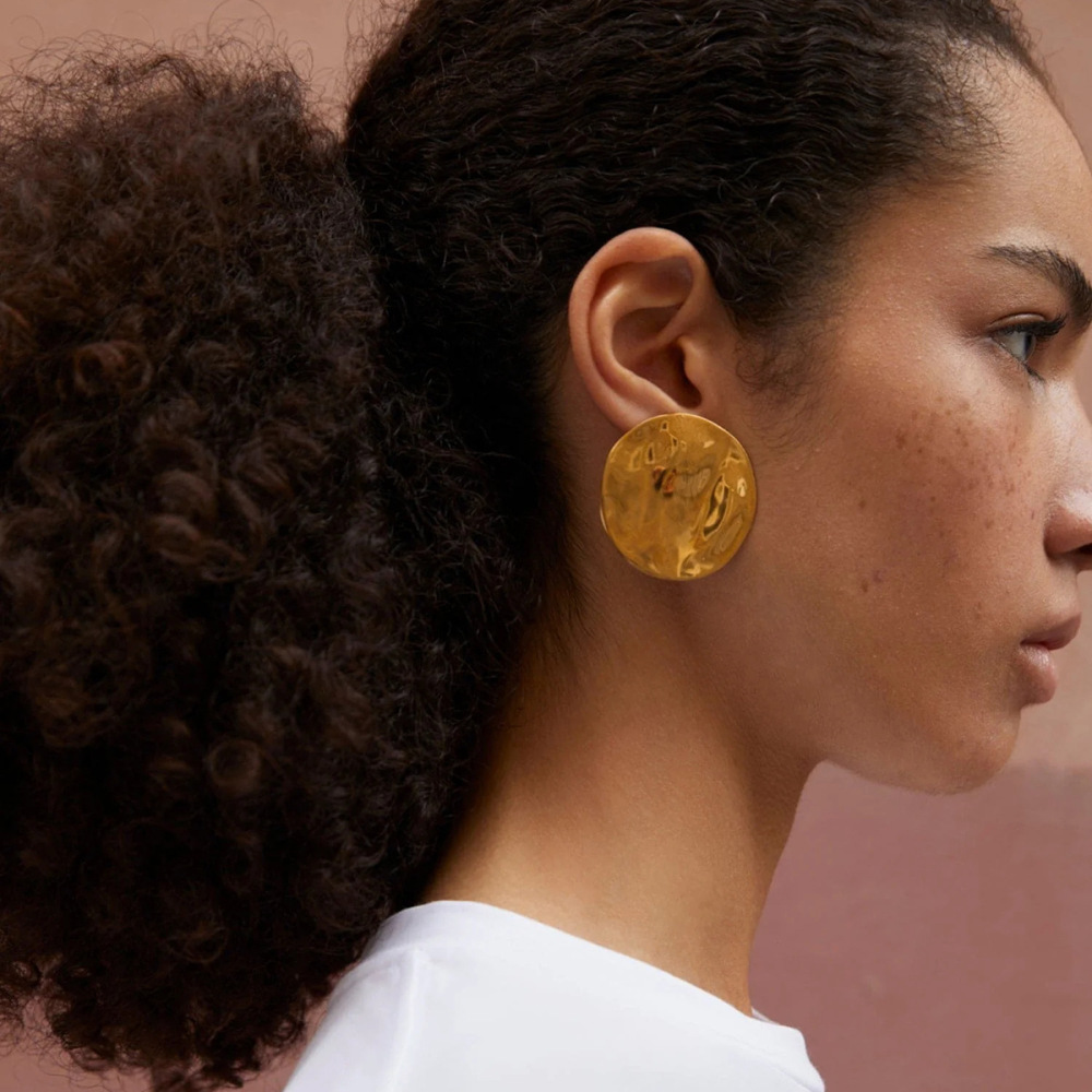 Boucles D'Oreilles Puces Pour Femme, Motif Vague D'Eau, En Acier Inoxydable Étanche, Couleur Or (1 Paire), Collection Minimaliste h5Image5