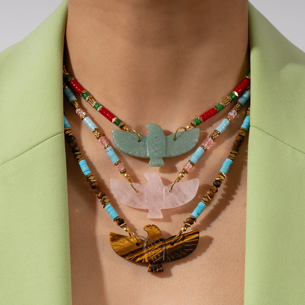 Collier De Perles Pour Femme, Style Bohème, En Acier Inoxydable, Couleur Or, Forme D'Aigle, 1 Pièce, De La Série Ethnique h5Image4