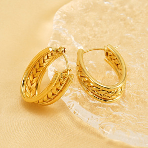 1 Paire De Boucles D'Oreilles Créoles Simples Géométriques En Acier Inoxydable Plaqué Or Pour Femme h5 Image5