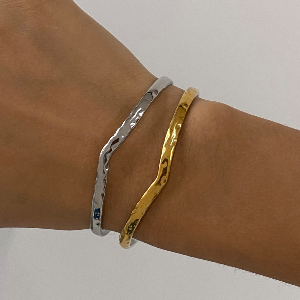 Bracelet Jonc Moderne Asymétrique En Acier Inoxydable, Étanche, Couleur Or Et Argent, Pour Femme (1 Pièce) h5Image2