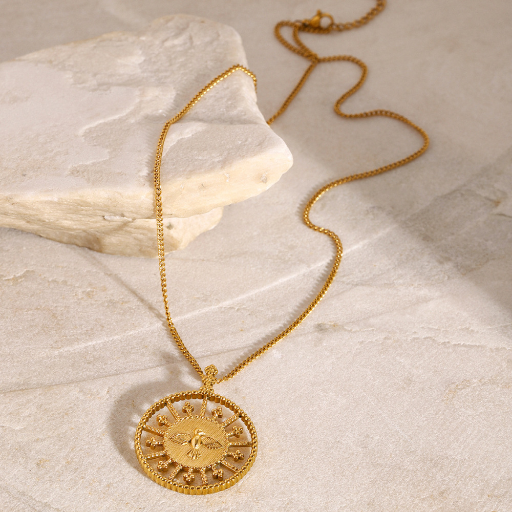 Collier Avec Pendentif En Acier Inoxydable Plaqué Or  Pour Femme, Série Ethnique, Motif Animal Rétro Image4