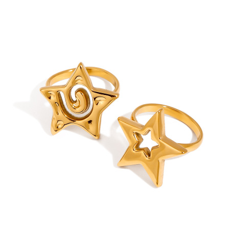 Bague simple pour femme, collection Designable, style rétro pentagramme ajouré, en acier inoxydable doré, étanche.
