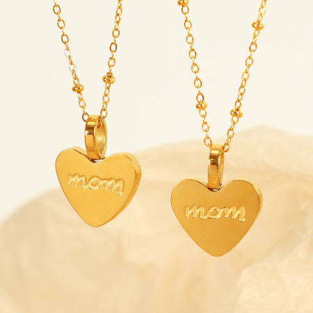 collier avec pendentif en forme de cœur simple en acier inoxydable plaqué or  pour femme, 1 pièce 2