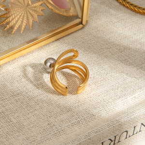 Bague Simple Pour Femme, Collection Vogue Wave Line, En Acier Inoxydable Massif Étanche, Coloris Or Et Argent. h5 Image4