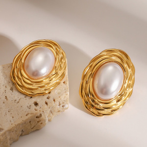 1 Paire De Boucles D'Oreilles À Tige Géométriques Rétro En Acier Inoxydable Plaqué Or Pour Femme, Série Classique h5 Image3