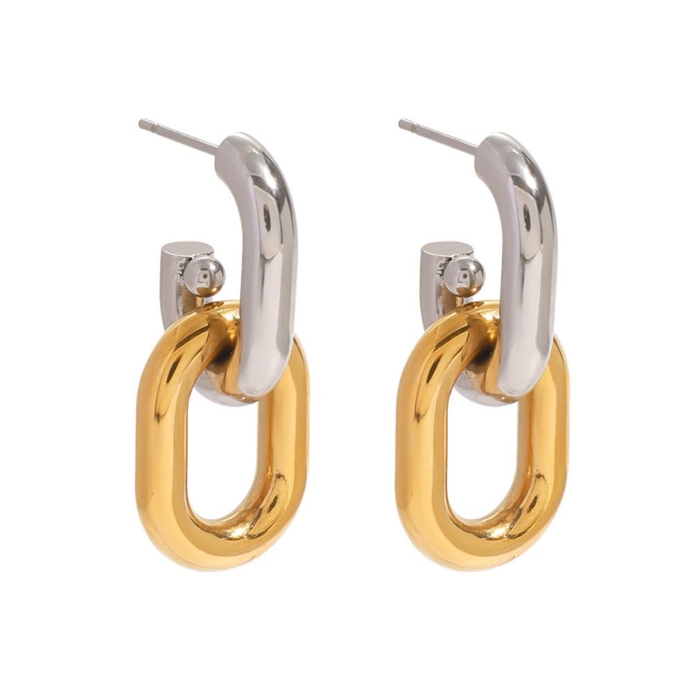 1 Paire De Boucles D'Oreilles Pendantes Pour Femmes, Série Simple , En Acier Inoxydable Plaqué Or  Image7
