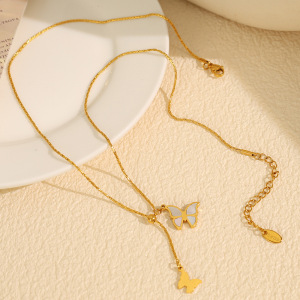 Collier Avec Pendentif En Forme De Coquillage Pour Femme, Série Romantique, En Acier Titane Plaqué Or , Motif Animal Doux h5 Image4