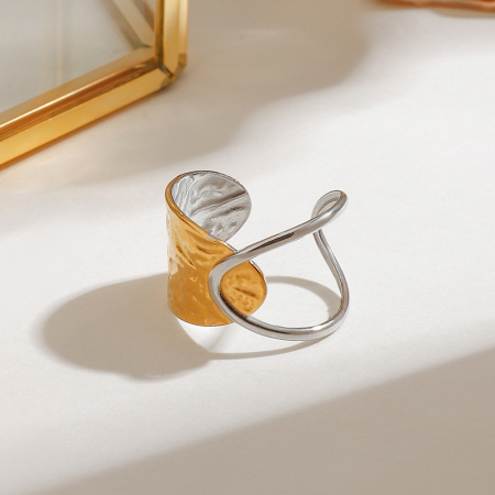 Bague asymétrique ajustable pour femme, en acier inoxydable étanche, bicolore or et argent (1 pièce).