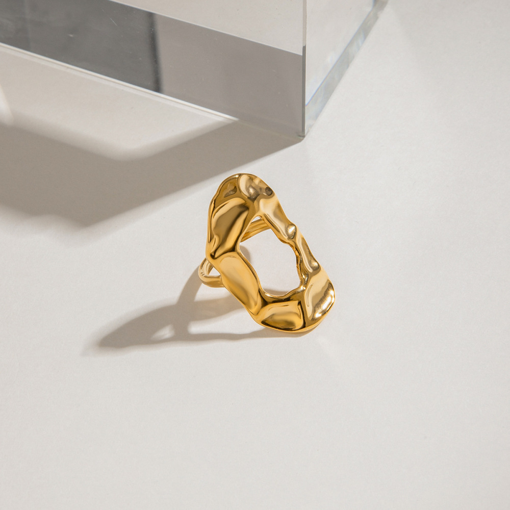 Bague Ajustable Pour Femme, Série Classique, Style Ins, Motif Marteau, En Acier Inoxydable, Couleur Or Image6