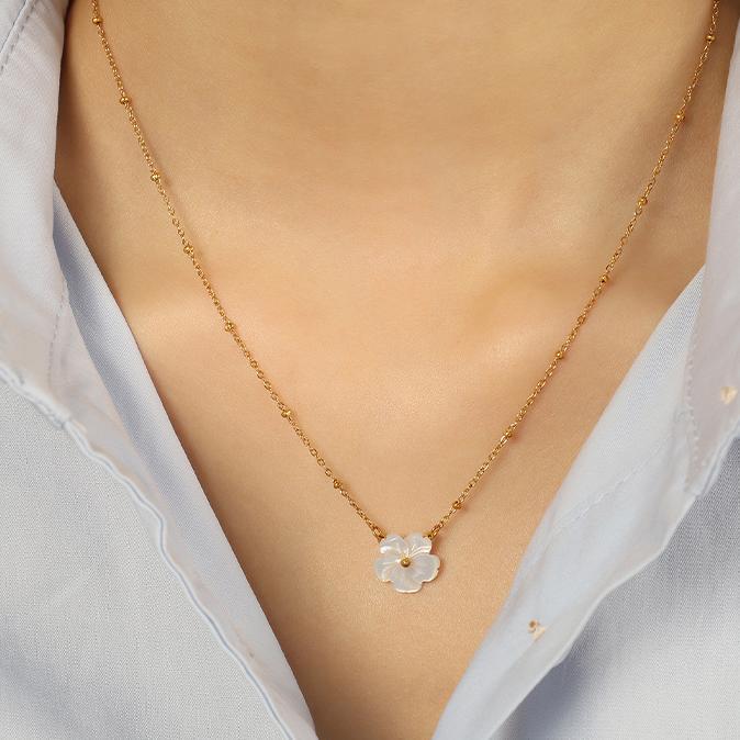 Collier Avec Pendentif En Forme De Fleur Élégante, Série Classique, En Acier Titane, Couleur Or, Pour Femme, 1 Pièce Image9