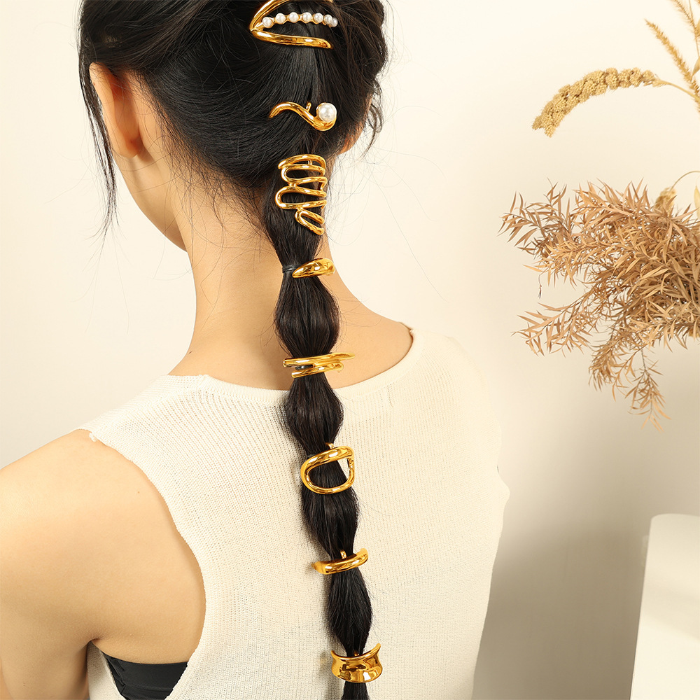 Pinces À Cheveux Géométriques Simples En Acier Titane Doré Pour Femmes, 1 Pièce, Série Simple Image5