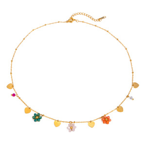 Bijoux Transfrontaliers Européens Et Américains De Style Ins En Acier Inoxydable Avec Perles De Verre Colorées En Forme De Fleur Et Pendentif D'Amour, Chaîne De Perles Rondes h5 Image6